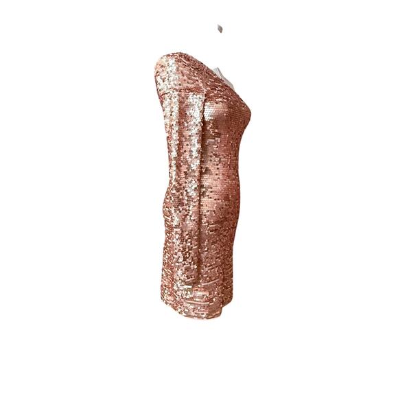 BCBGMAXAZRIA NEW Lyn Copper Combo One Shoulder Sequined Mini Dress Size S - Picture 5 of 10